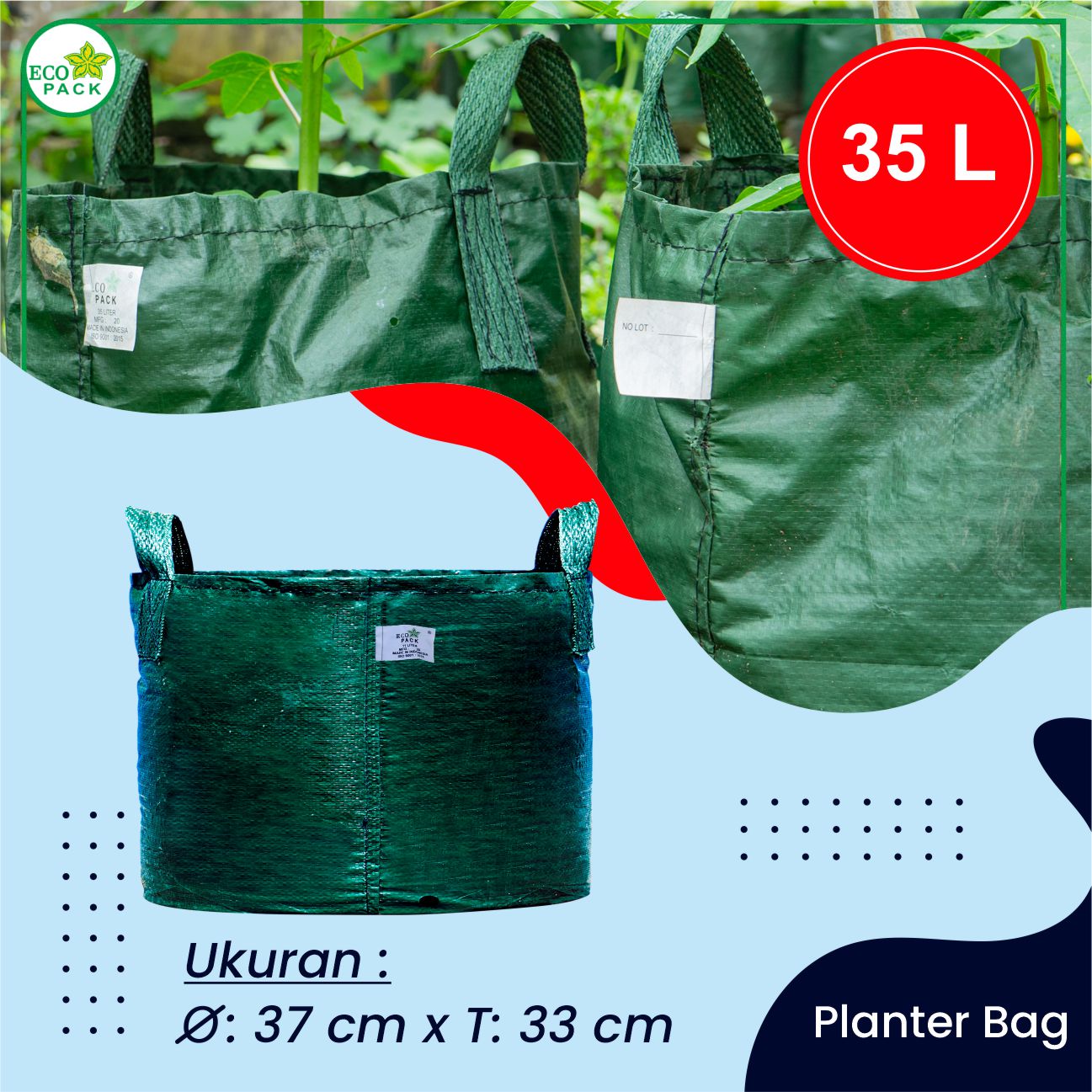 Eco Pack Planter Bag 35 Liters Green HDPE 2 Handles