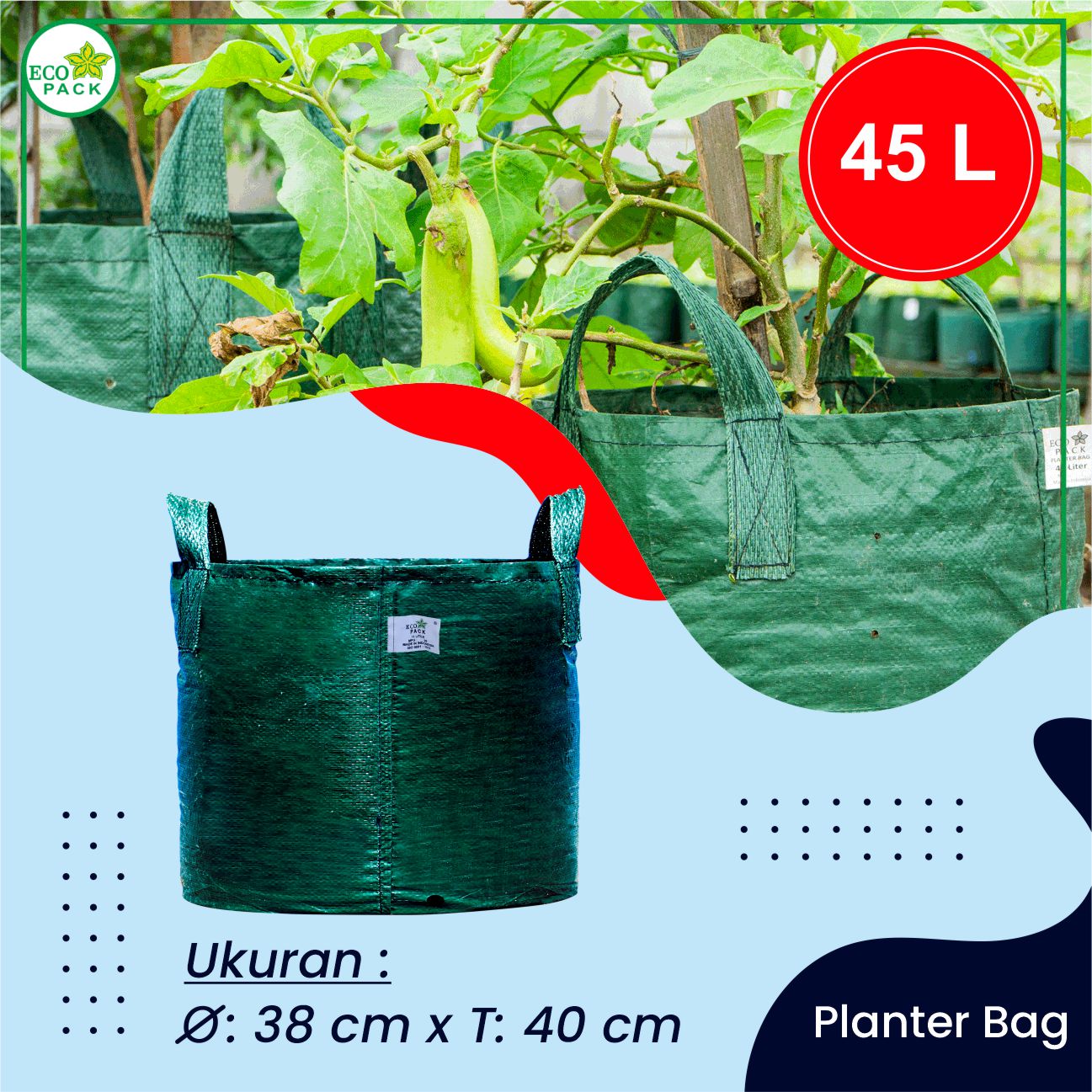 Eco Pack Planter Bag 45 Liters Green HDPE 2 Handles
