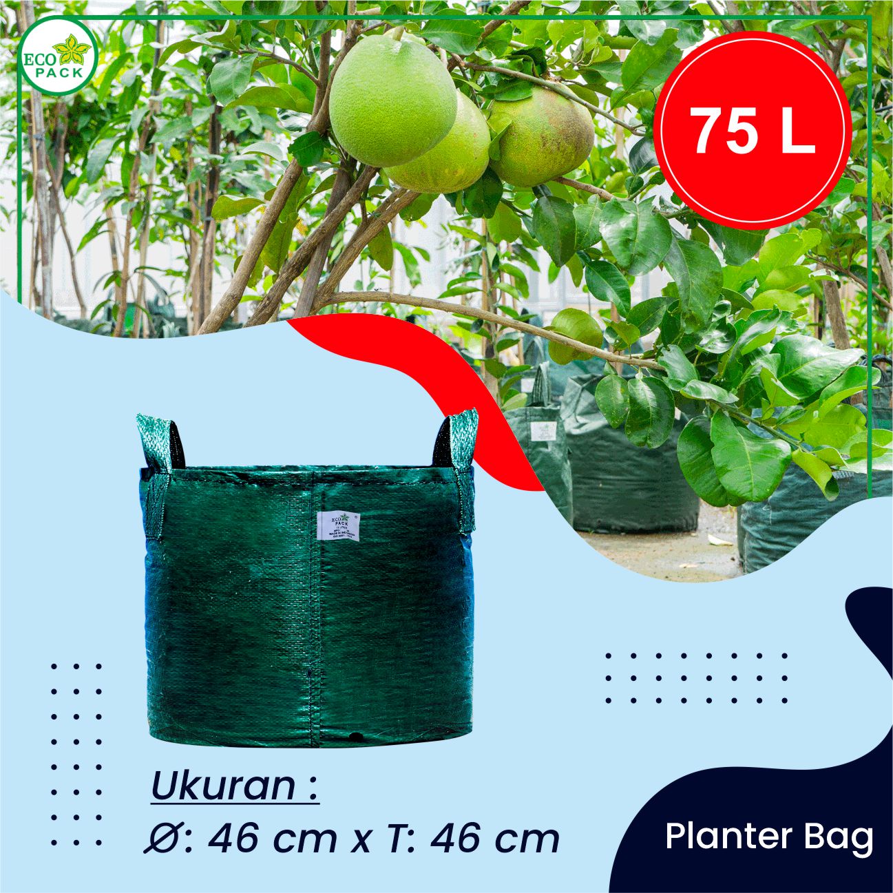 Eco Pack Planter Bag 75 Liters Green HDPE 2 Handles