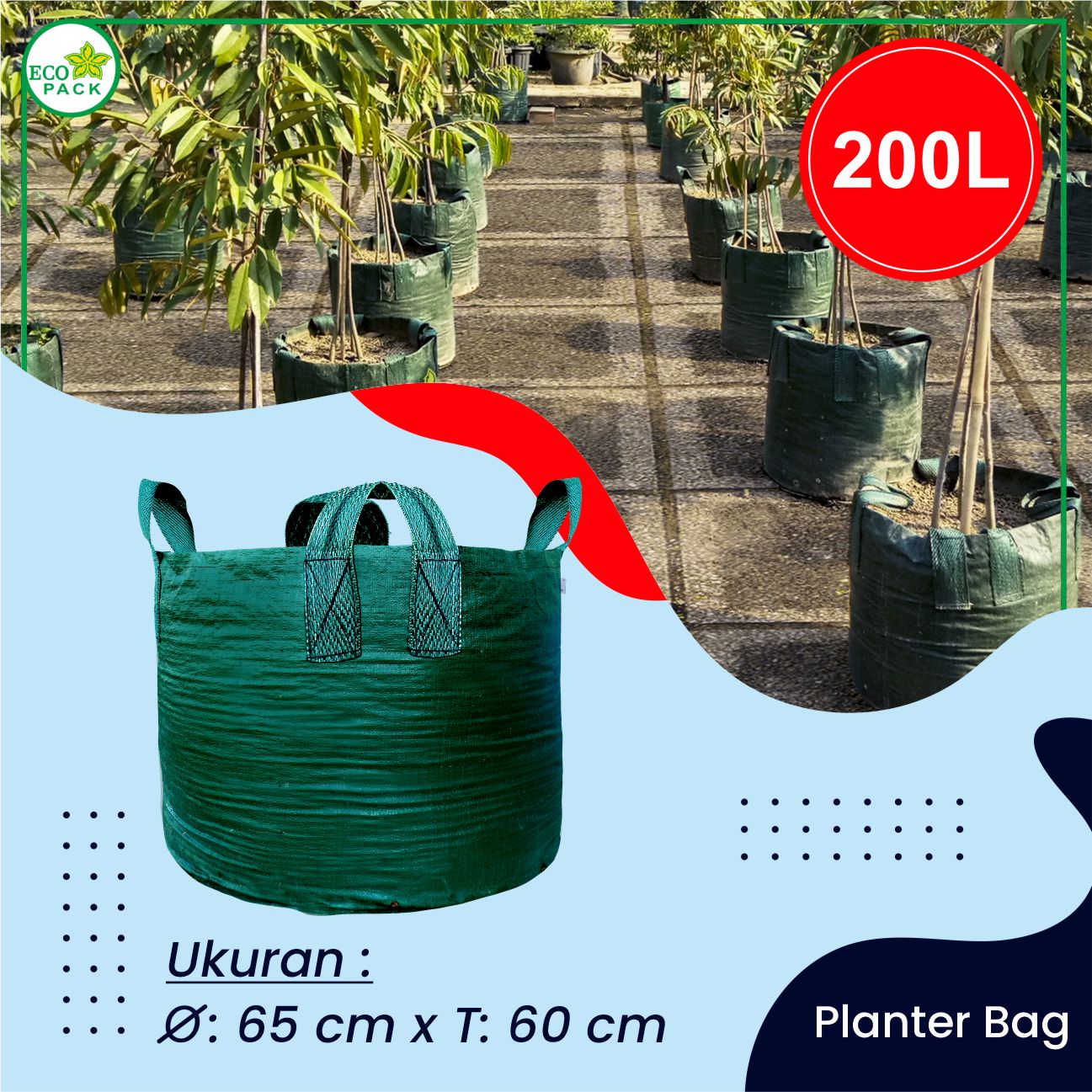 Eco Pack Planter Bag 200 Liters Green HDPE 4 Handles